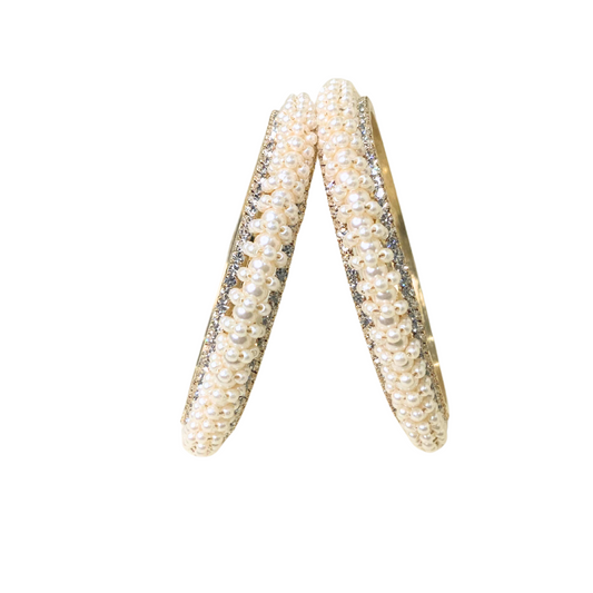 Gold Plated Pearl Bangles With White Stones
