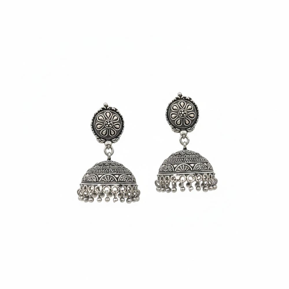 Oxidised Silver Everyday Wear Casual Jhumkas