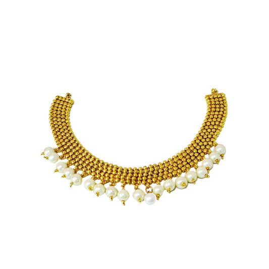 Gold plated sequence chocker necklace with white pearls