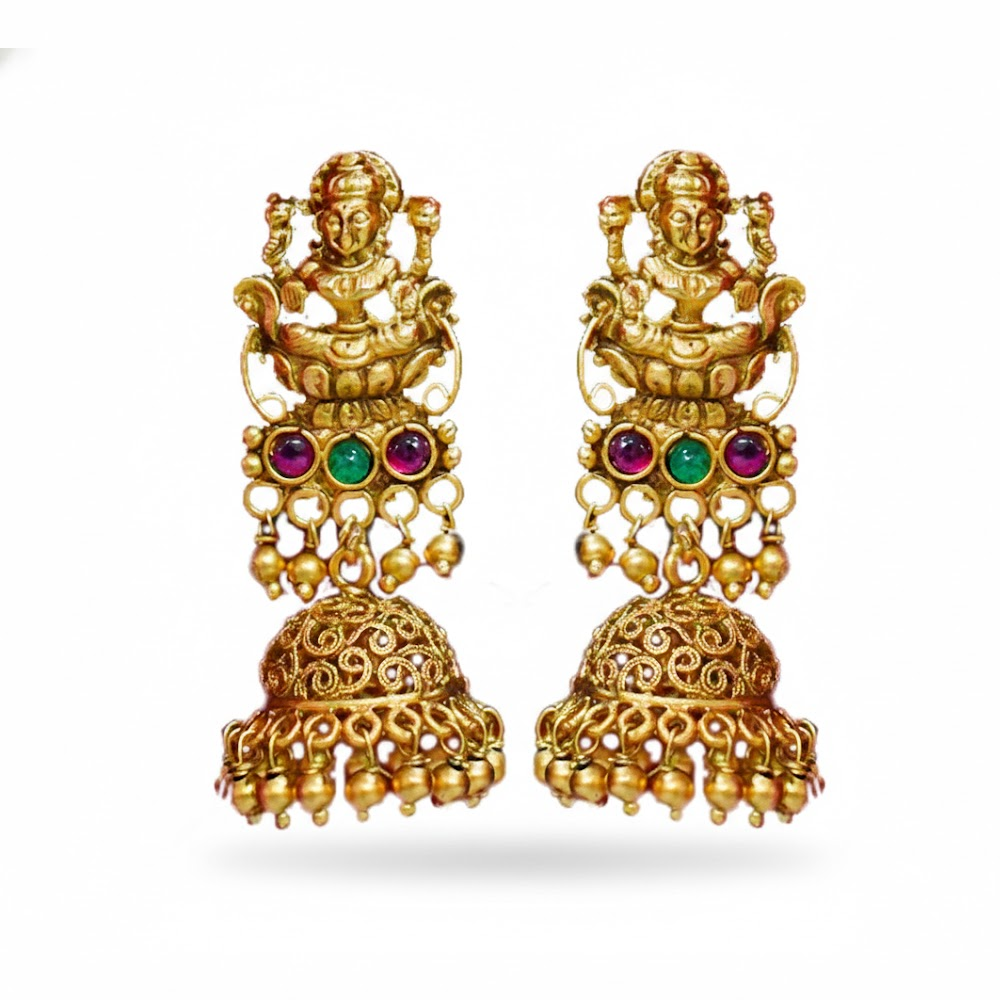 Gold Plated Jhumka With Big Lakshmi Studs