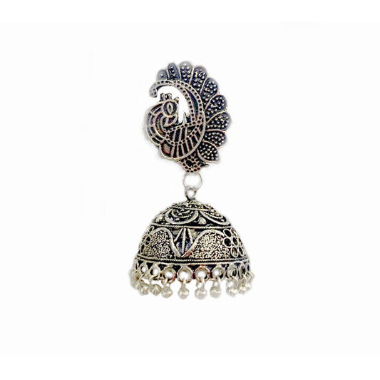 Oxidised classic jhumkas with peacock