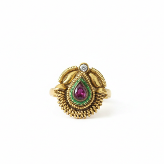 Antique Red and Green Thilak Finger Ring