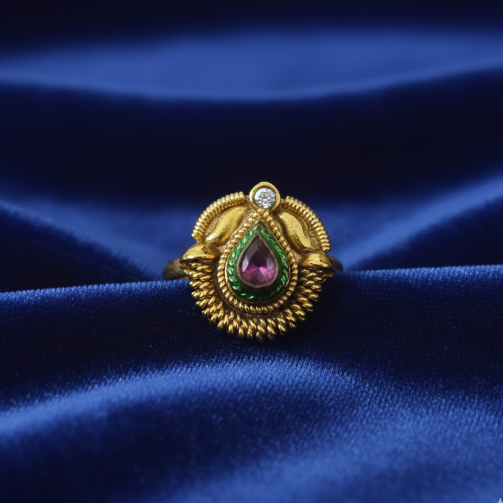 Antique Red and Green Thilak Finger Ring