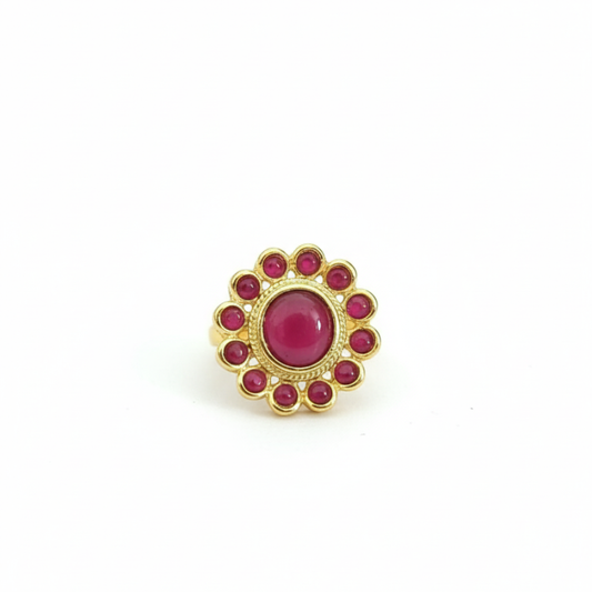 Red Kemp Stone Flower Model Finger Ring