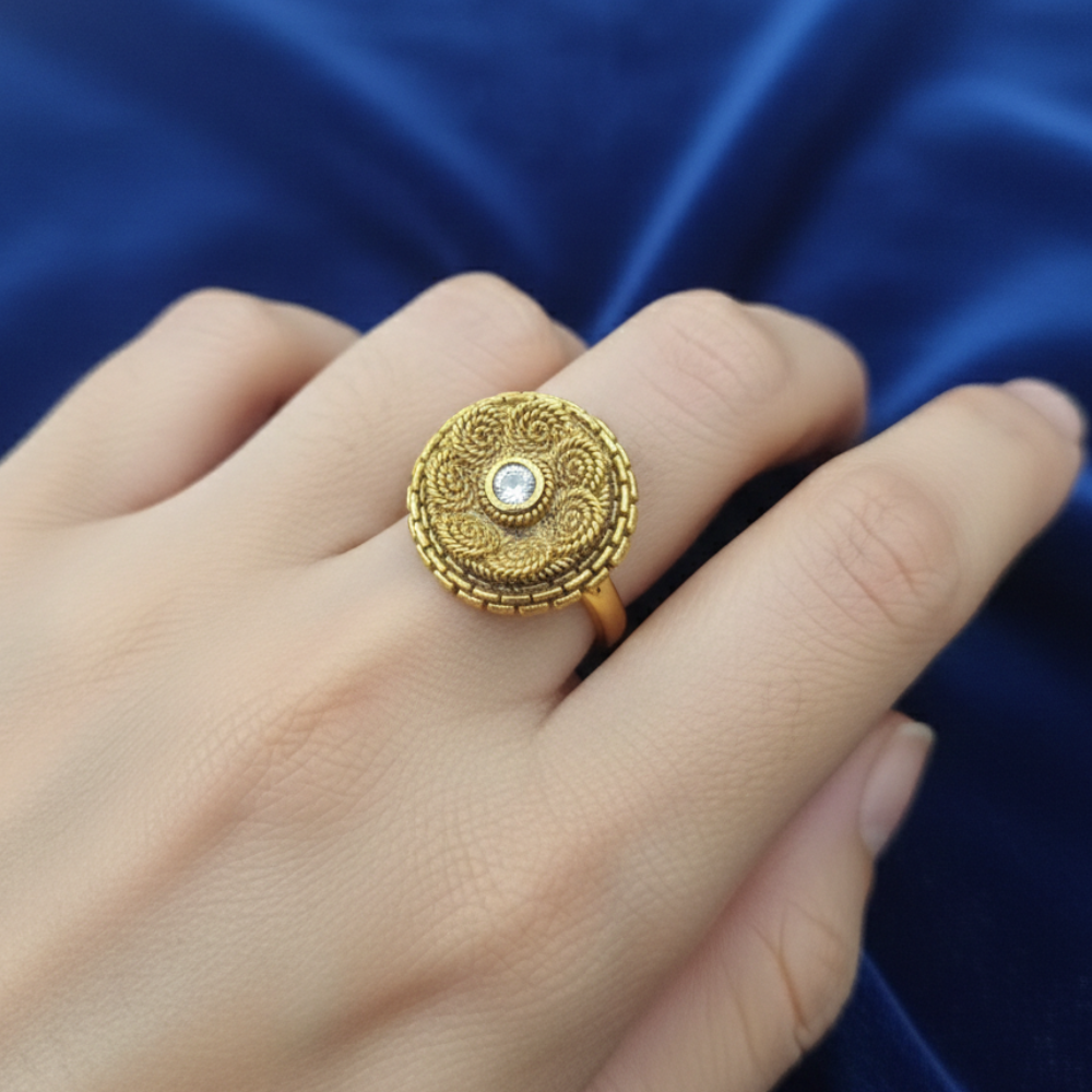 Flower Pattern Small White Stone Finger Ring