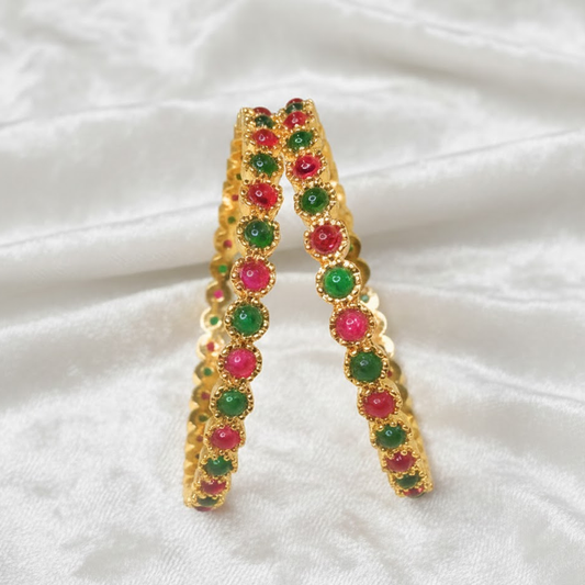 Kemp Bangles with Round Oval Red & Green Stones
