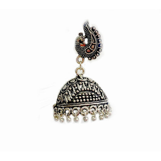 Oxidised casual jhumkas with peacock