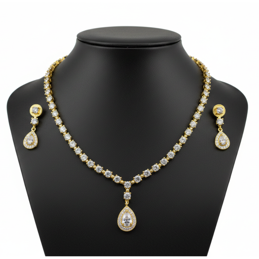 Simple Dollar Small White Stones Set - Artificial Stone Jewellery