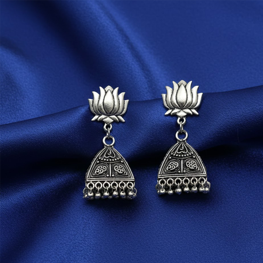 Lotus Stud Casual Wear Oxidised Jhumki