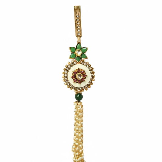 Gold Plated White Round Stones Saree Hanger