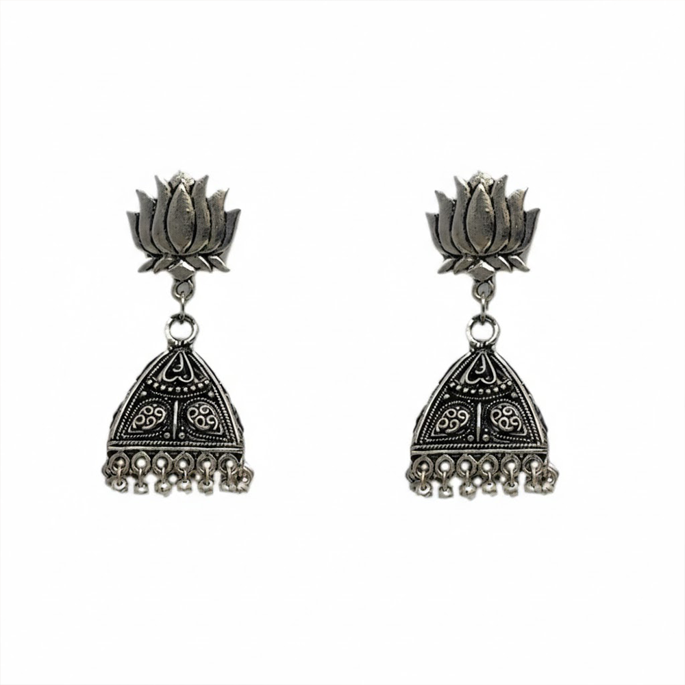 Lotus Stud Casual Wear Oxidised Jhumki