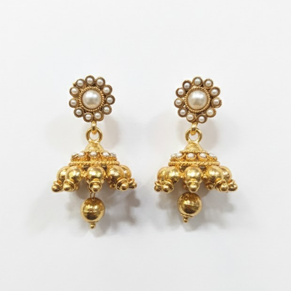 White Pearls Jhumka with Hanging Beads