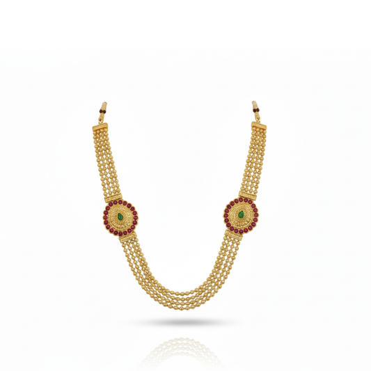 Double Side Mogappu Red Stone Long Chain