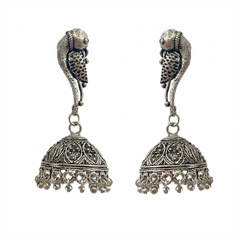 Parrot Stud Hanging Oxidised Jhumka