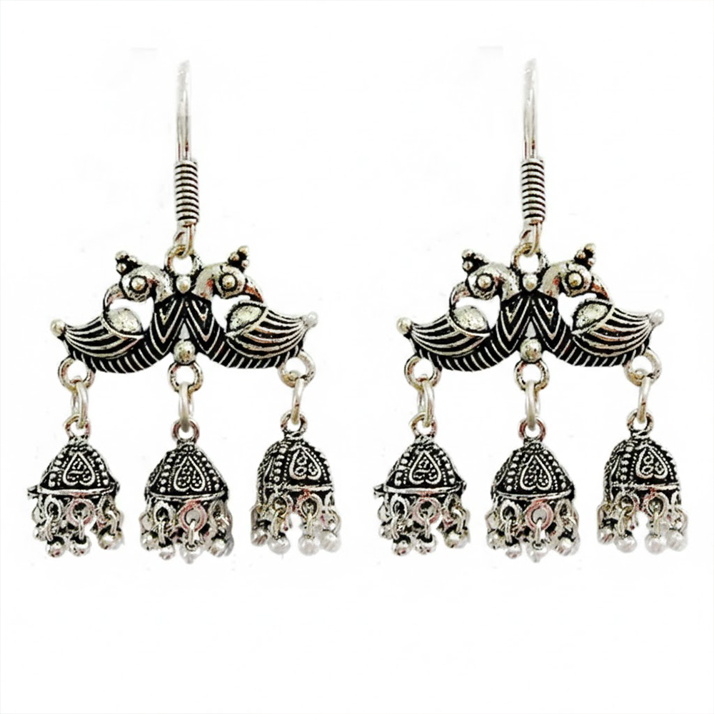 Double Peacock Three Jhumka Hanging Earring