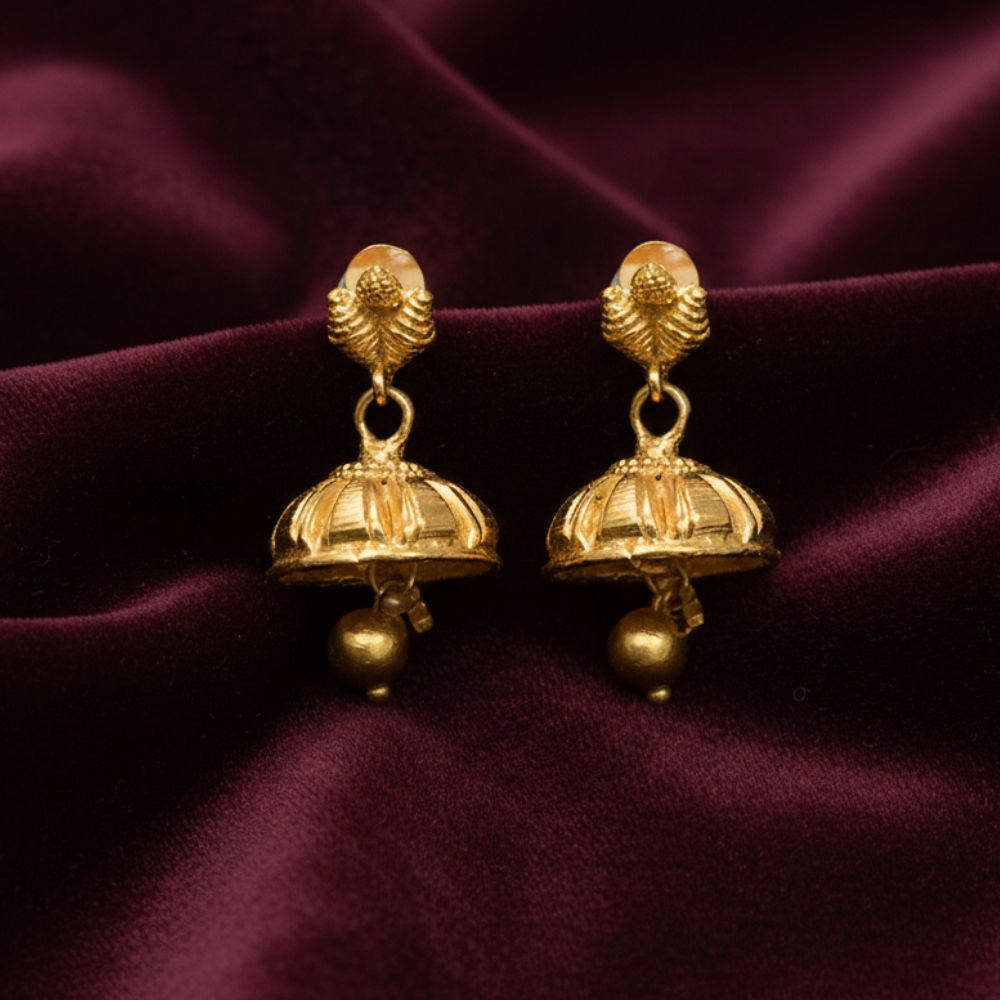 Gold Plated Plain Jhumka with Hanging Beads