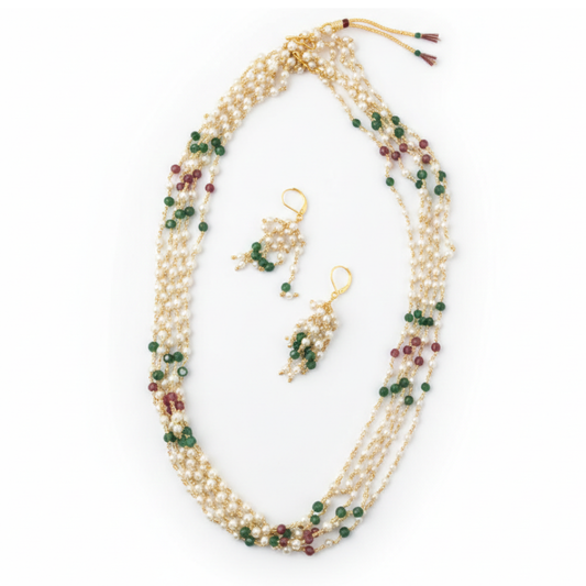 Five Layer Chain with White, Red and Green beads