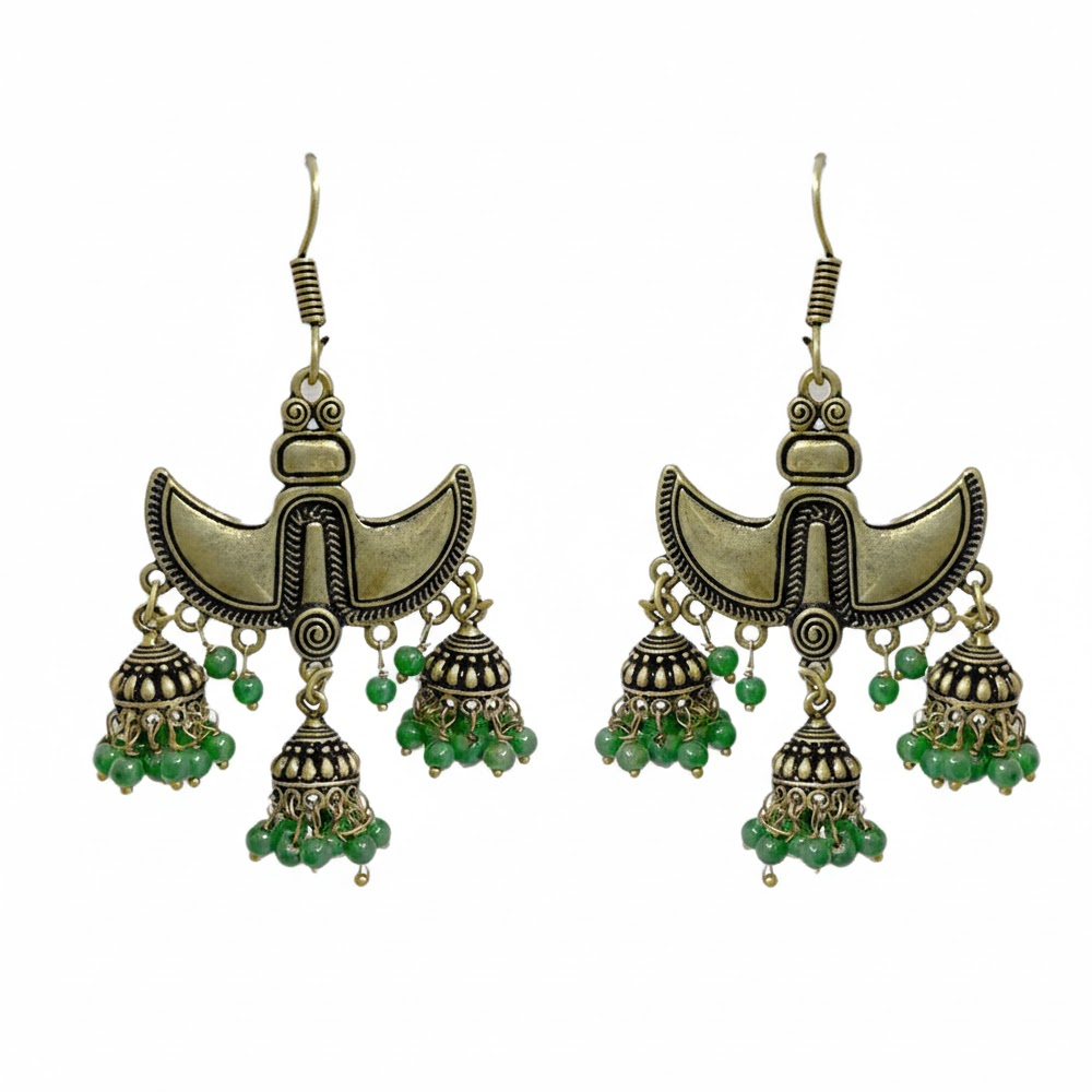 Claw Pattern Triple Jhumka Hanging Earring - Green