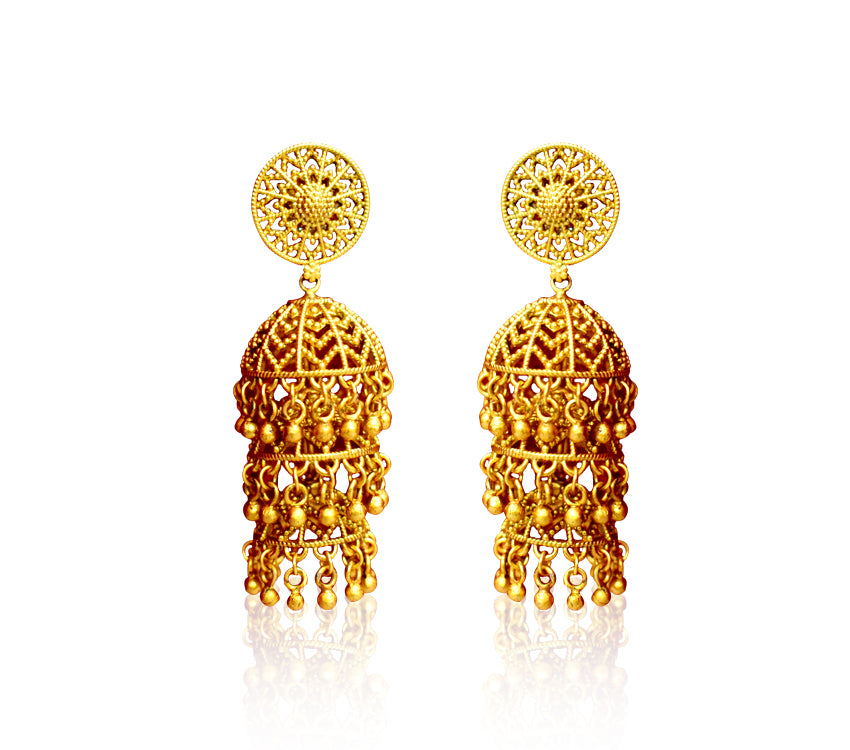 Gold Plated Jhumkas with umbrella model and Beads
