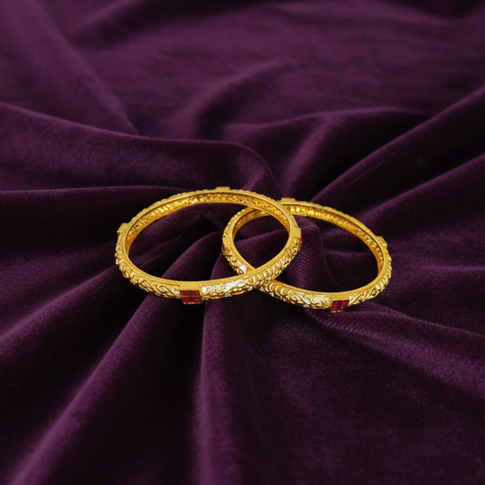 Gold Plated with Red Design Bangles