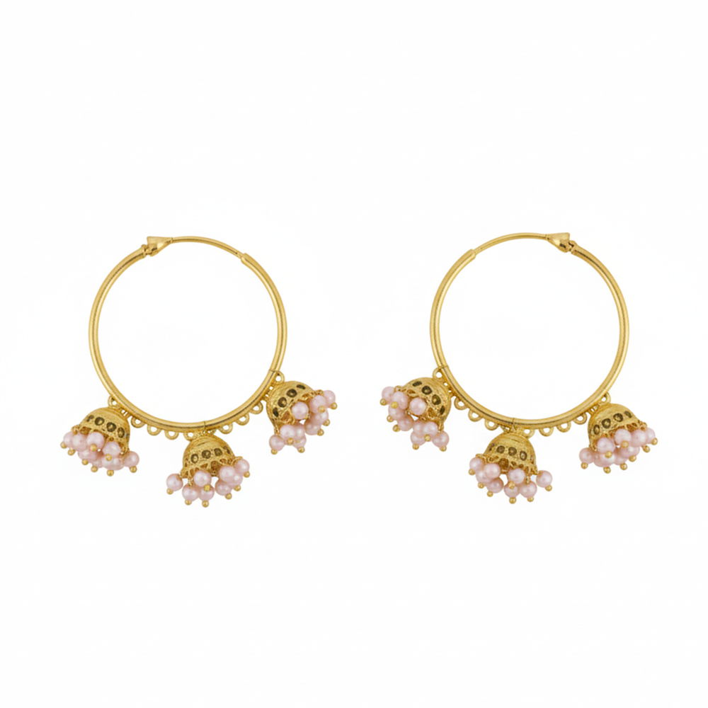 Triple Hanging Jhumka Loop with White Pearls