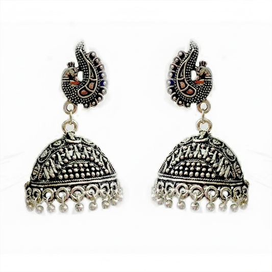 Peacock Stud Oxidised Casual Jhumkas
