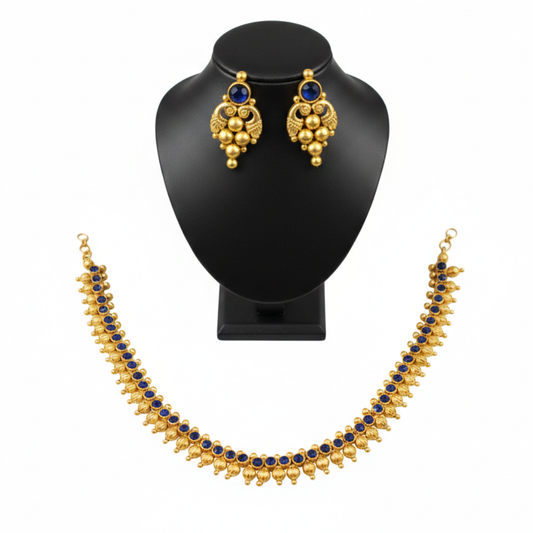 Double Sided Necklace with Blue and Gold