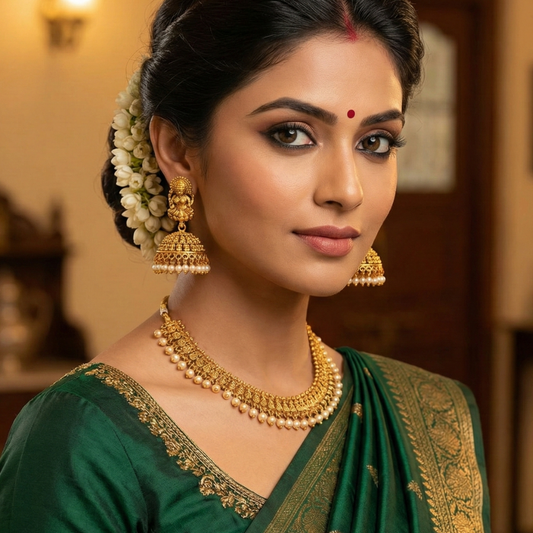 Lakshmi Stud with Hanging Pearls Jhumka