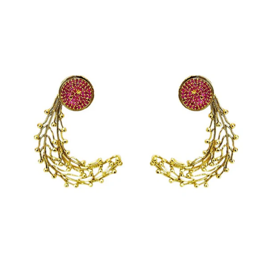 Red Stones Leaf Pattern Ear Cuffs