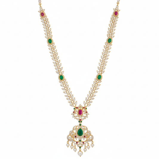 White Stone Haaram with Red & Green Stones