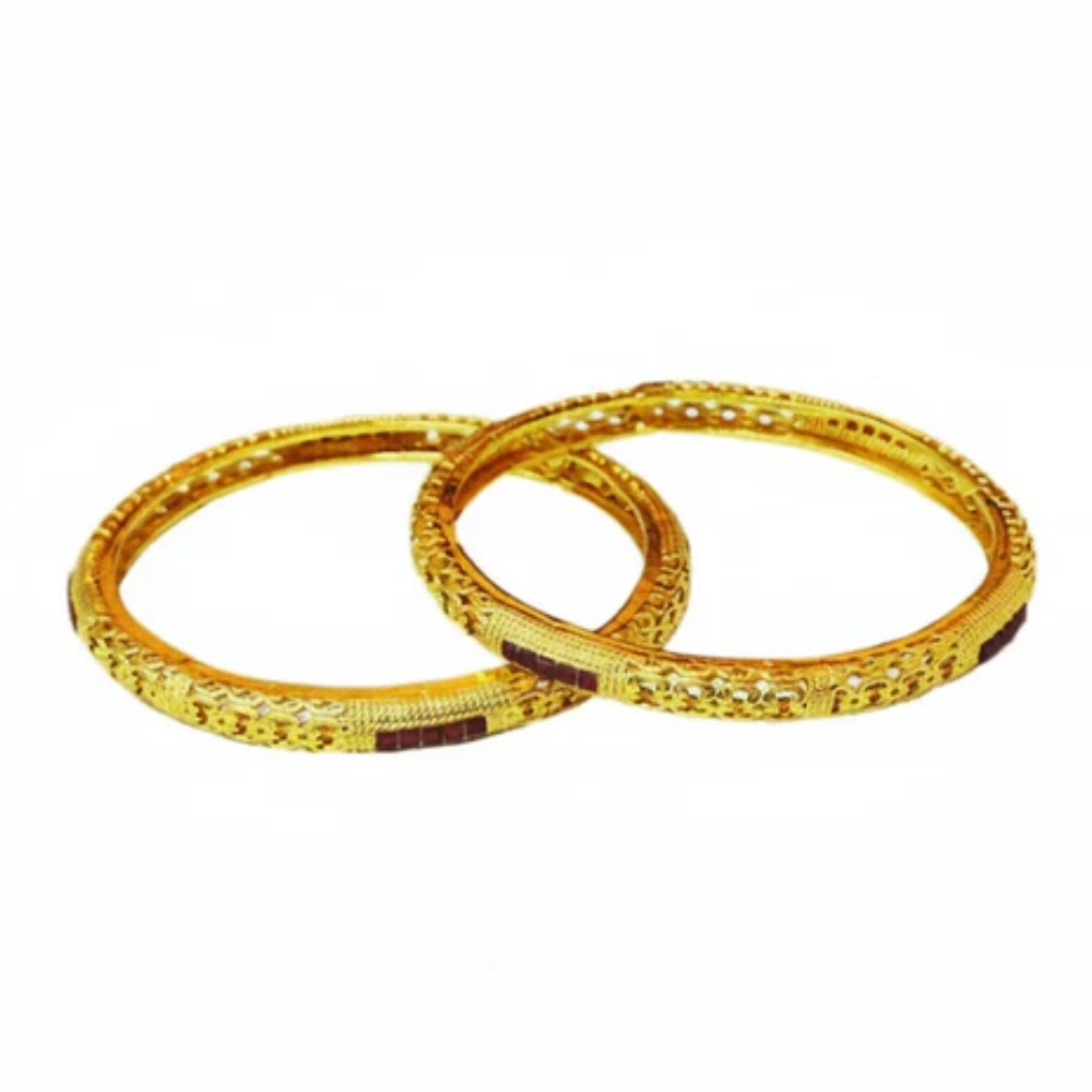 Gold Plated Bangles with Red Line Stones