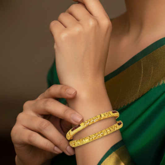 Gold Plated Bangles with Red Line Stones