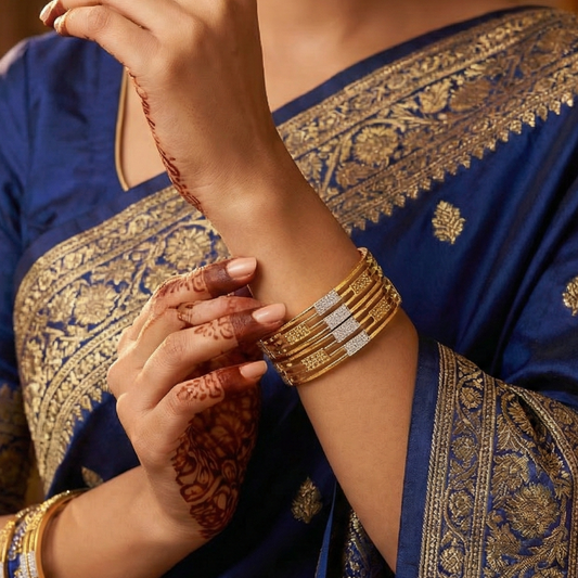 Gold Plated Bangles With Rectangle White Stones
