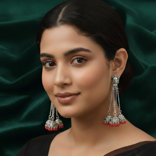 Long Chained Jhumkas with White or Color Beads