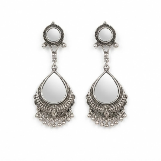 Mirror Chandbali Hanging Beads Earrings