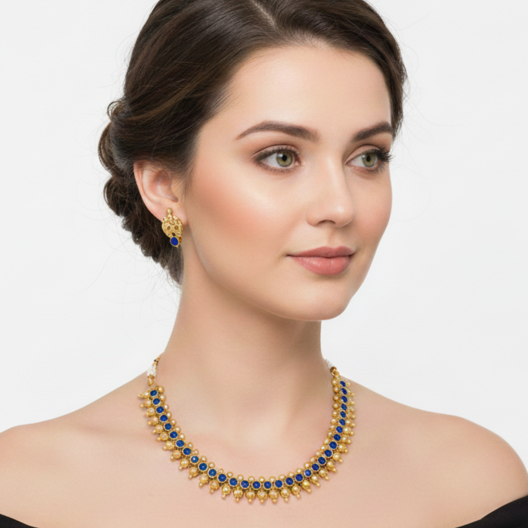 Kemp Artificial Stone Traditional Gold Plated Necklace