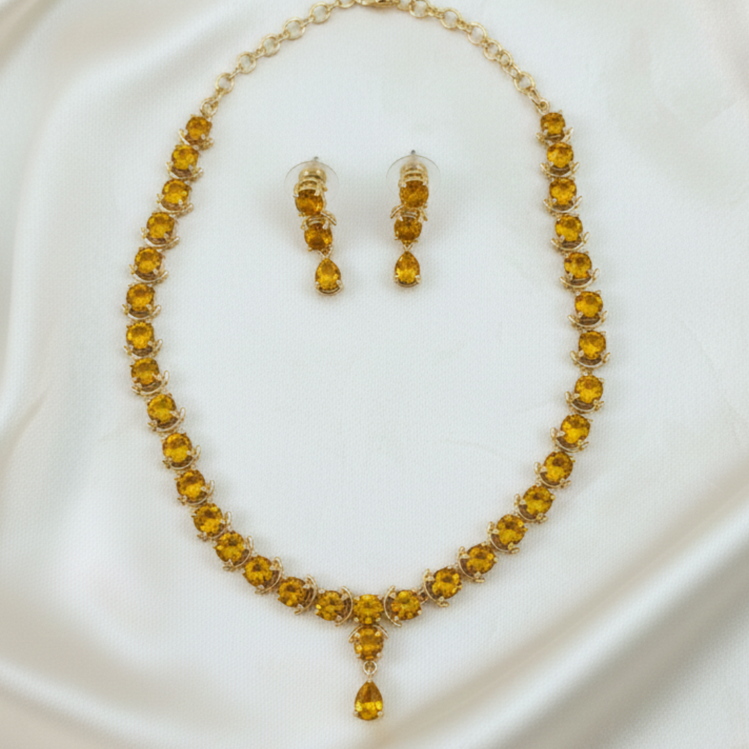 Gold Plated Big Round Necklace With Artificial Yellow Stones