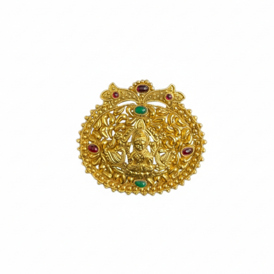 Lakshmi Dollar Traditional Pendant with Red and Green Stones