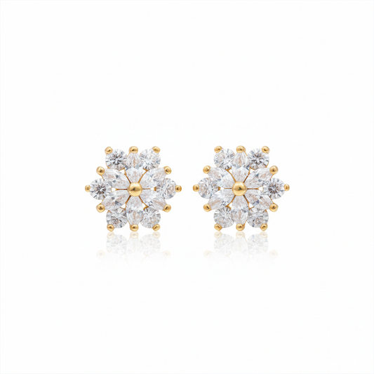 White Stone Flower Design Studs