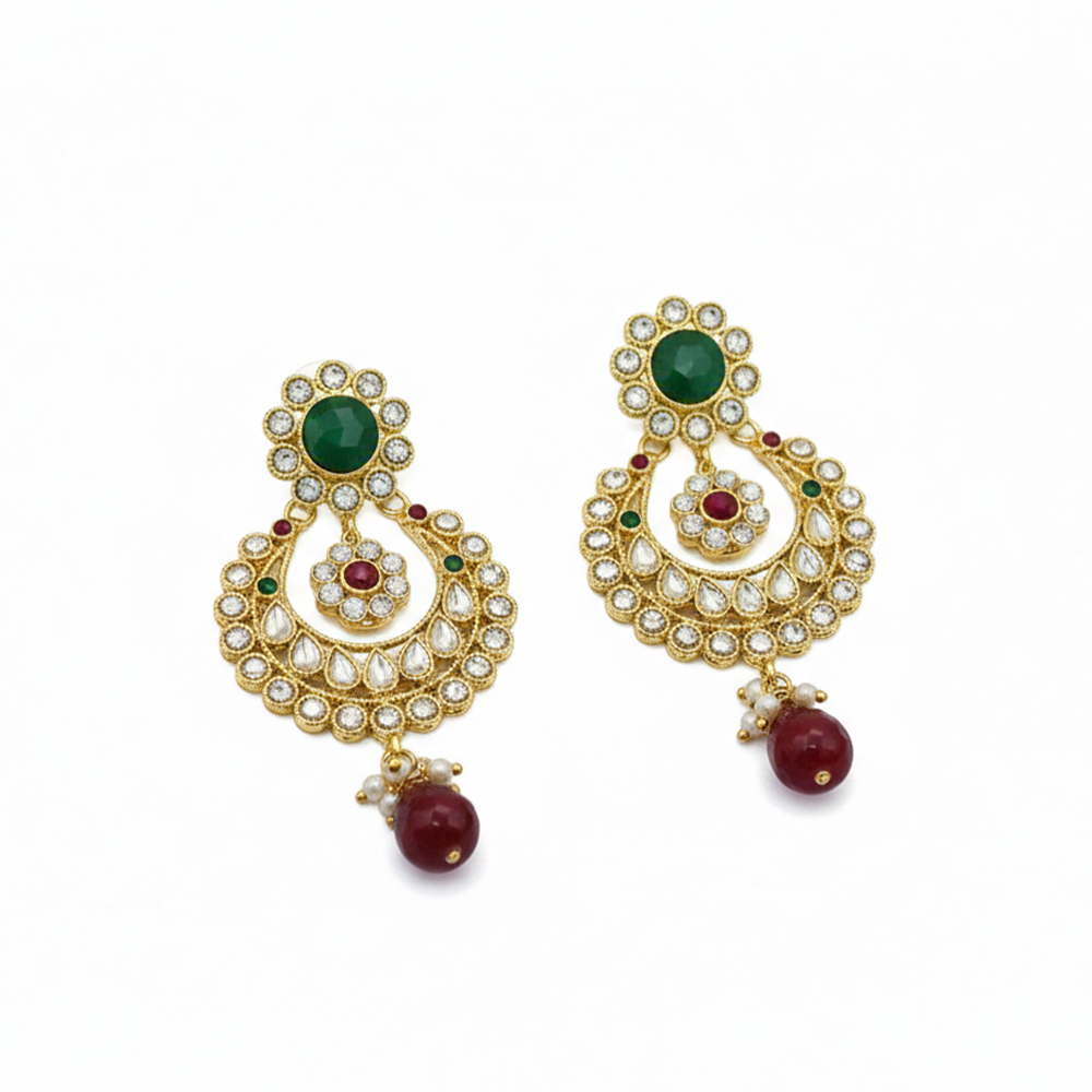 Kundan Stones with Red & Green Stone Chandbali