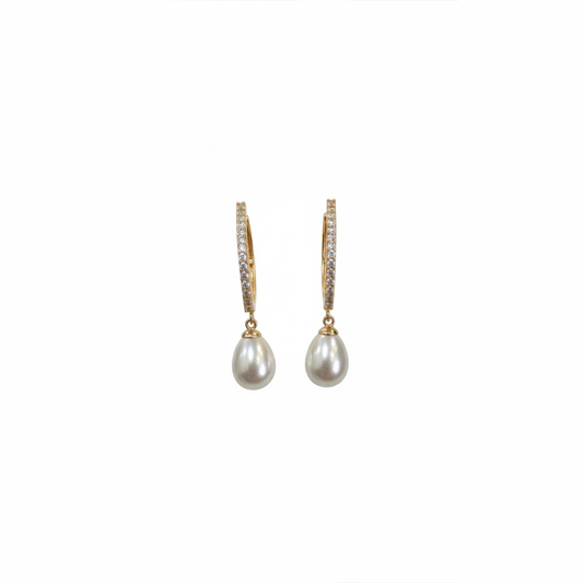 White Stone with Hanging Pearl Loops