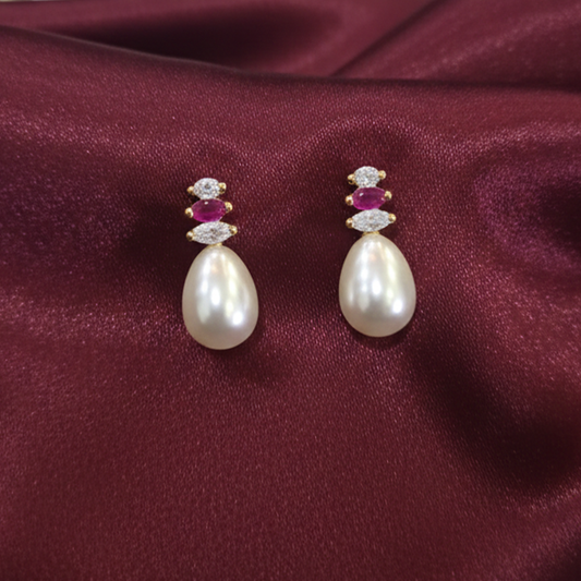 Pearl Drop With Pink and White Stones