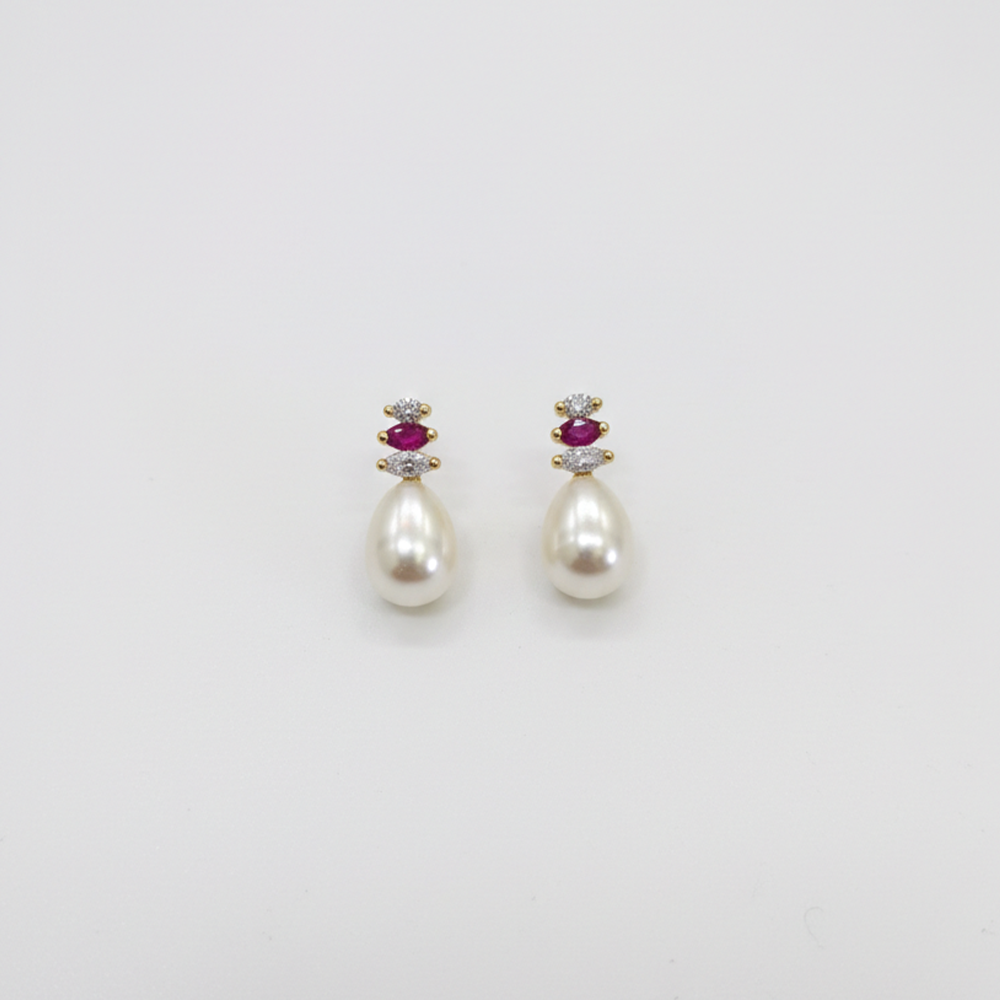Pearl Drop With Pink and White Stones