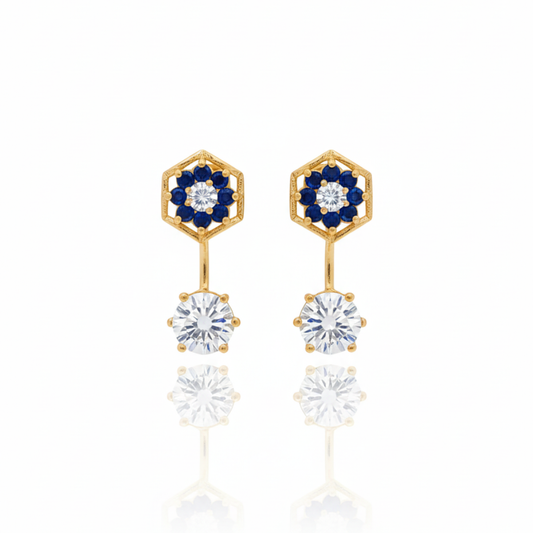 Blue Flower Studs with Hanging Stone