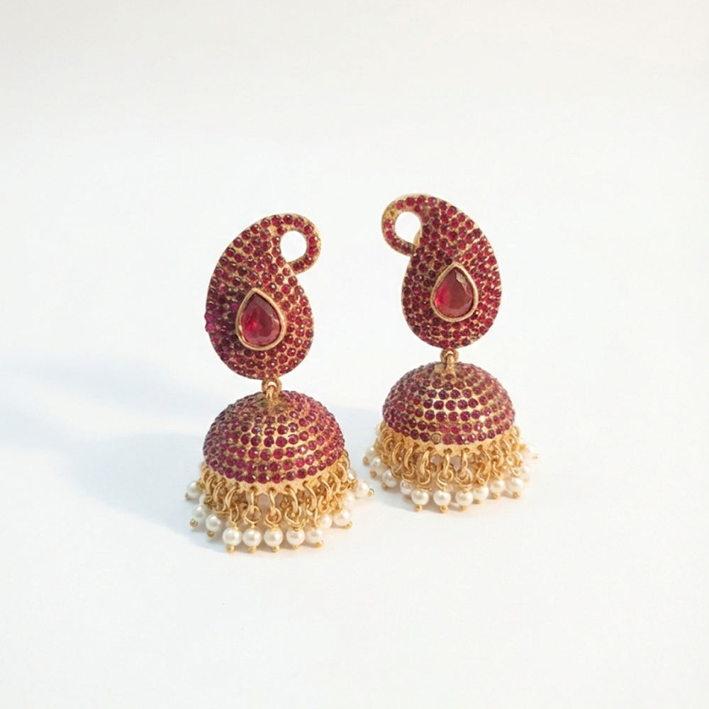 Jhumka with Color Stones & Hanging Pearls