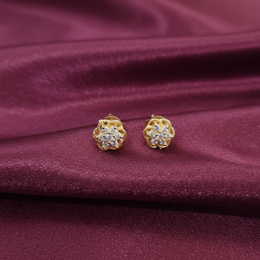 White Stones with Beautiful Plated Flower Studs