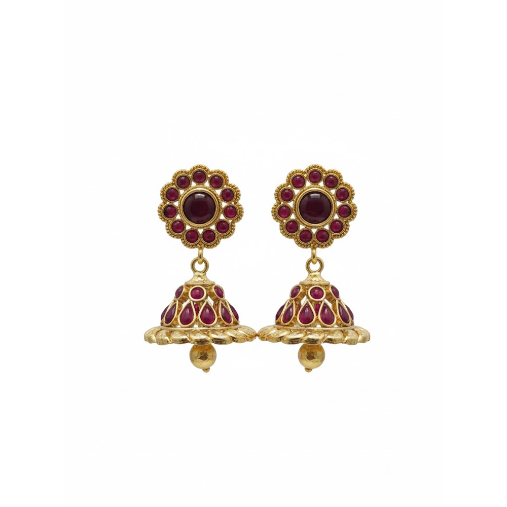 Red Kemp Stones Traditional Jhumka