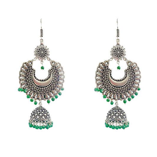 Oxidised big round jhumkas with beads
