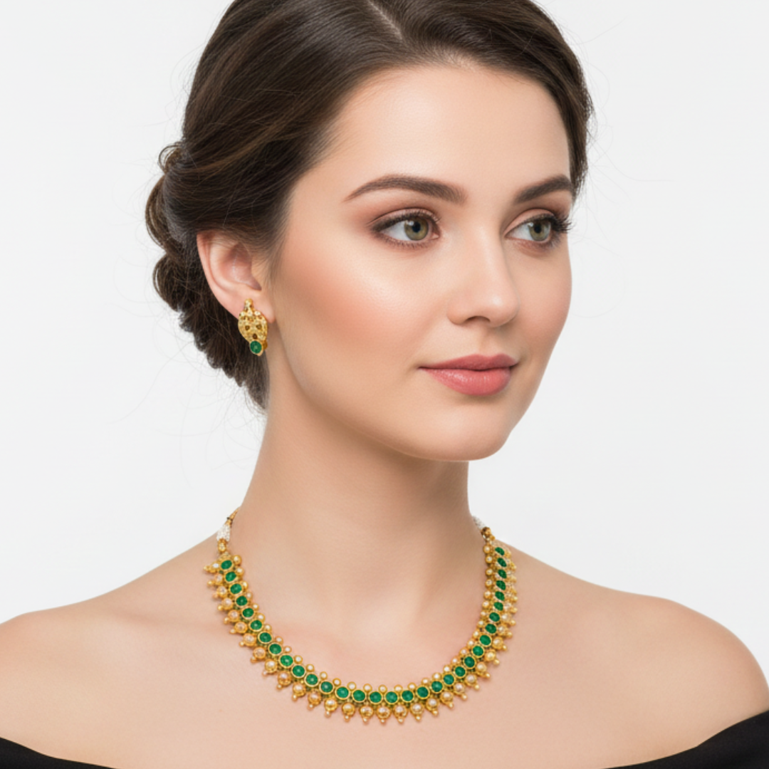 Kemp Artificial Stone Traditional Gold Plated Necklace