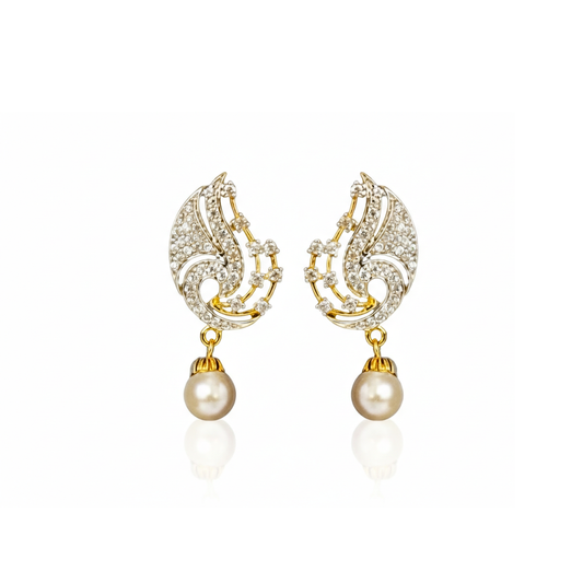 Peacock Studs with Hanging Pearls